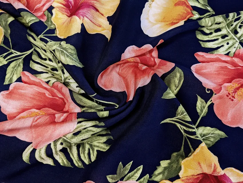 Штапель шелковистый лилии, темно-синий (отрез 1,2 м) - фото 1 - интернет-магазин tkani-atlas.com.ua