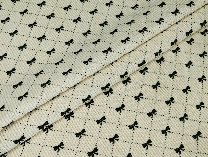 Вельвет стрейч бантики, кремовий (відріз 0,3 м) - фото 1 - інтернет-магазин tkani-atlas.com.ua