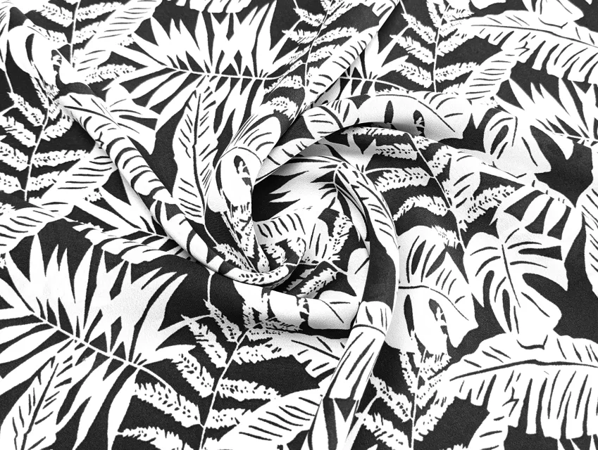 Шифон софт Грейс тропический, черно-белый (отрез 3,7 м) - фото 1 - интернет-магазин tkani-atlas.com.ua
