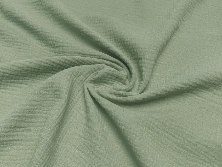 Муслін двошаровий, зелена олива (відріз 2,4 м) - фото 1 - інтернет-магазин tkani-atlas.com.ua
