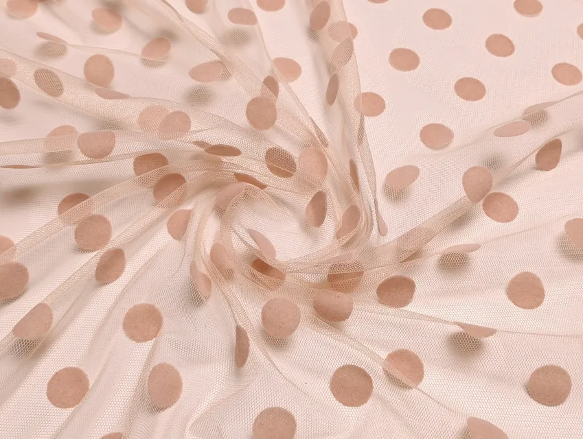 Сітка флок горошки 17 мм, бежево-персиковий - фото 1 - інтернет-магазин tkani-atlas.com.ua