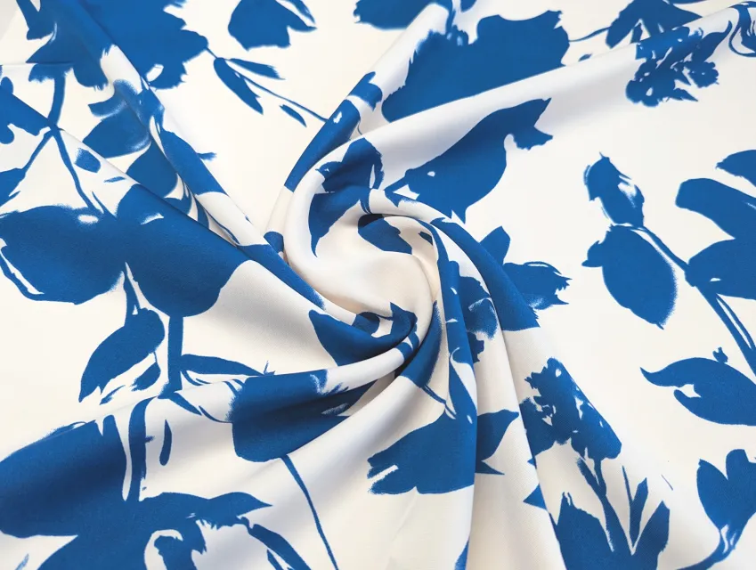 Креп шовк великі квіти, синій на персиковому - фото 1 - інтернет-магазин tkani-atlas.com.ua