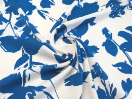 Креп шовк великі квіти, синій на персиковому - інтернет-магазин tkani-atlas.com.ua