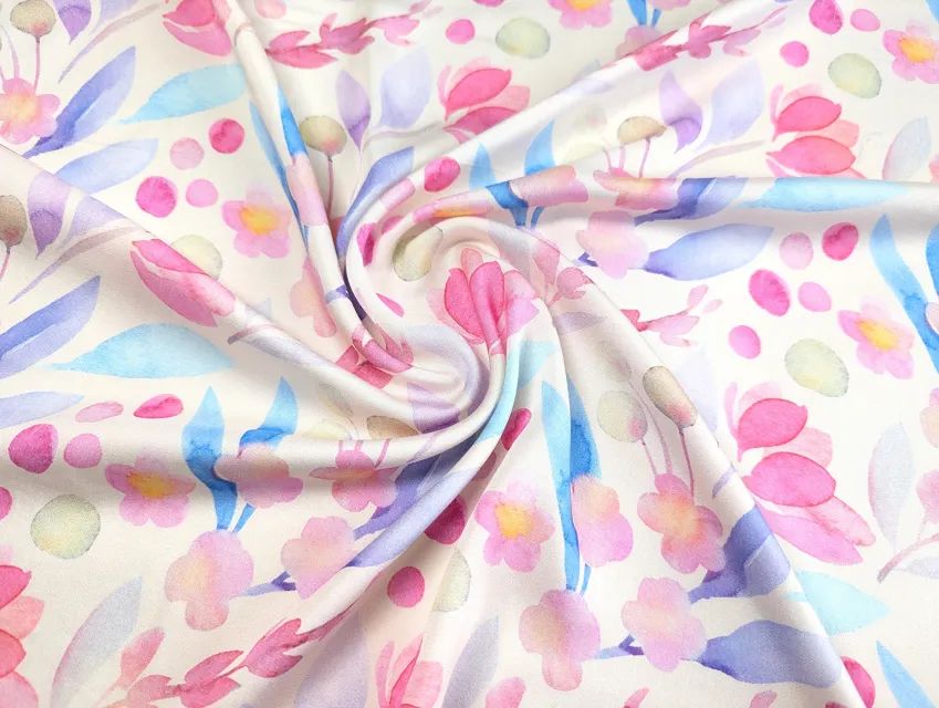 Вискоза шелк акварель, рожевий на молочному - фото 1 - інтернет-магазин tkani-atlas.com.ua