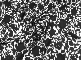 Шовк Армані квіткові силуети, чорний на білому - інтернет-магазин tkani-atlas.com.ua