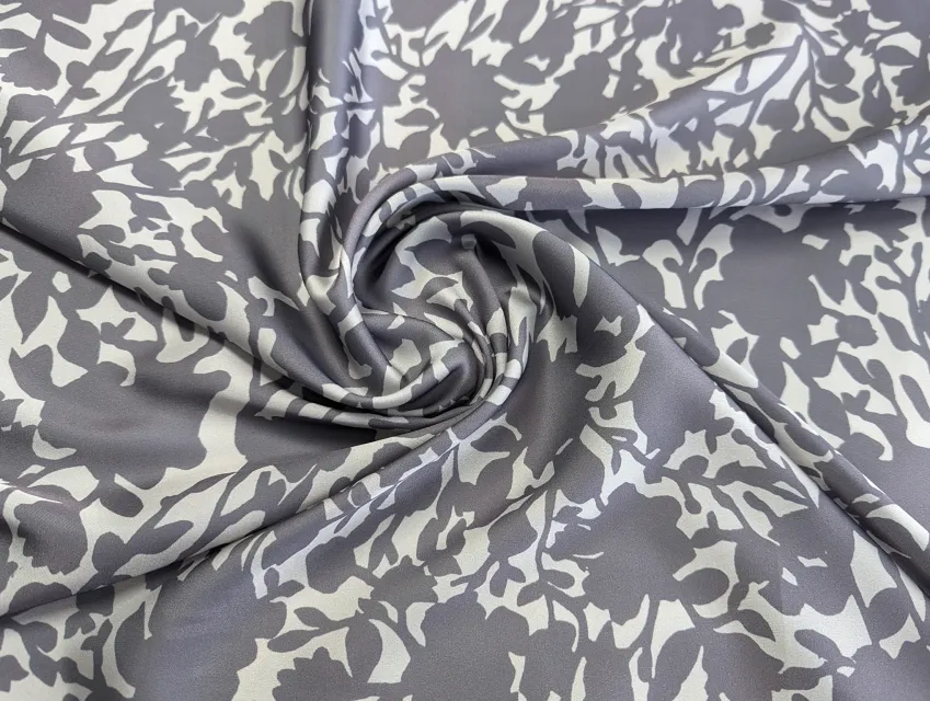 Шовк Армані квіткові силуети, сірий - фото 1 - інтернет-магазин tkani-atlas.com.ua