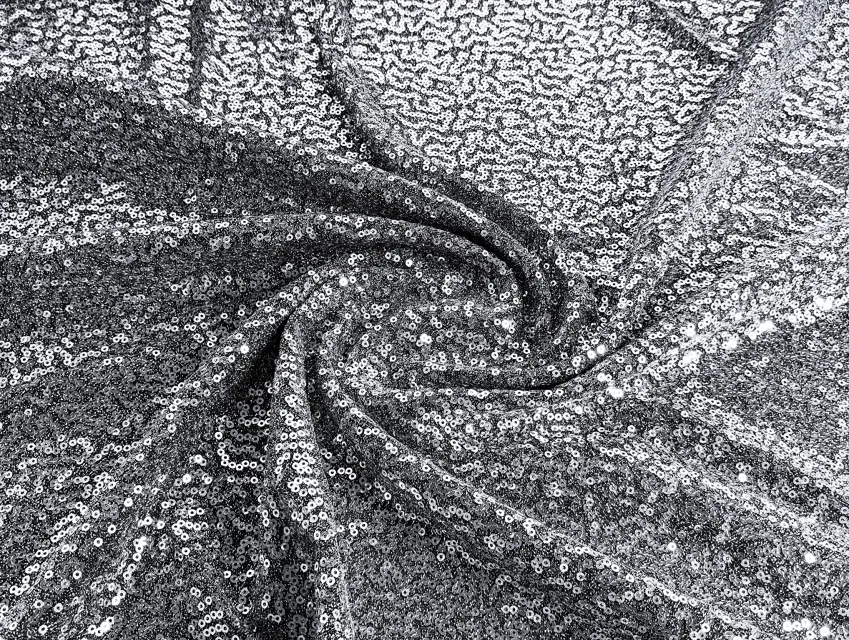 Паєтка (блискітки) на сітці, срібло на чорному - фото 1 - інтернет-магазин tkani-atlas.com.ua