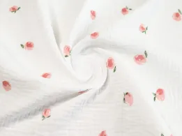 Муслін малюнок персики, молочний - інтернет-магазин tkani-atlas.com.ua