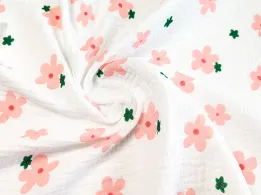 Муслін малюнок рожеві квіти, молочний - інтернет-магазин tkani-atlas.com.ua