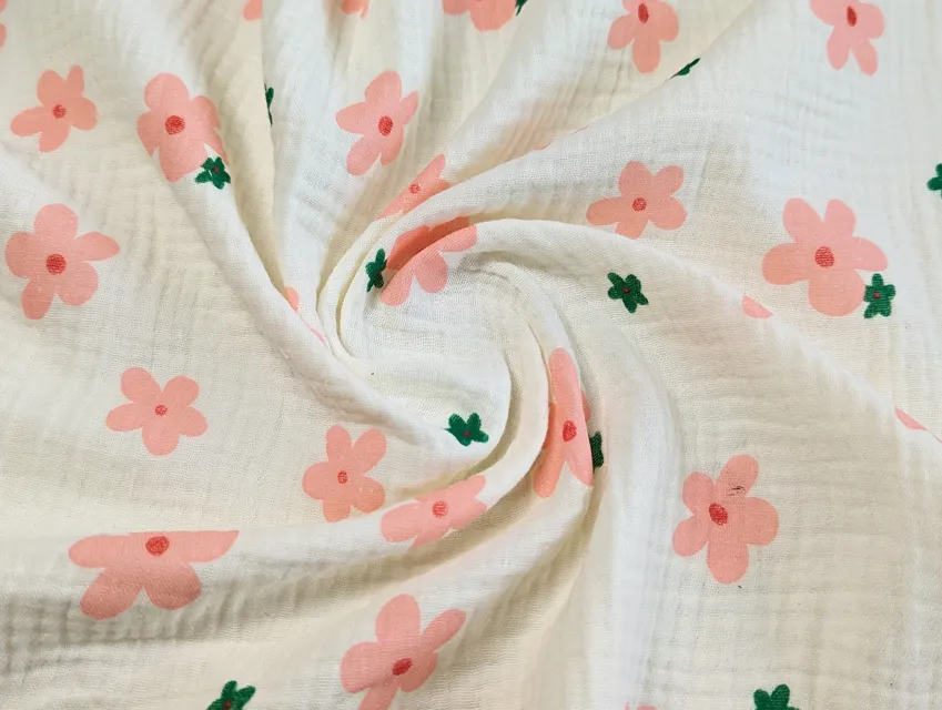 Муслін малюнок рожеві квіти, кремовий - фото 1 - інтернет-магазин tkani-atlas.com.ua