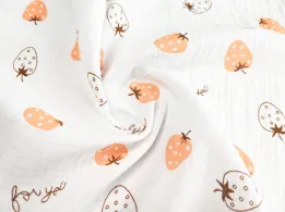 Муслін малюнок полунички, молочний - інтернет-магазин tkani-atlas.com.ua