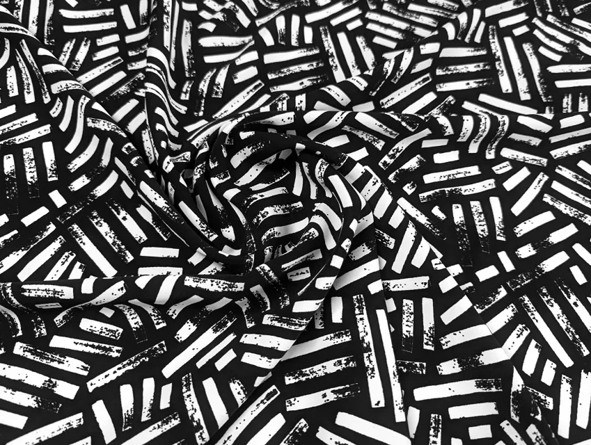 Костюмка шовковиста геометрична мозаїка, чорний з молочним - фото 1 - інтернет-магазин tkani-atlas.com.ua