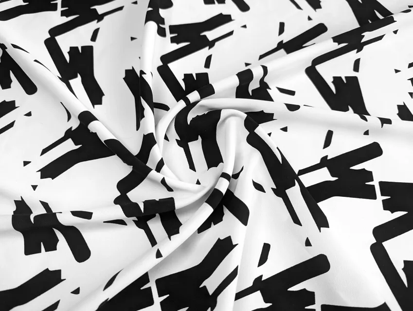 Костюмка шовковиста графіка, молочний з чорним - фото 1 - інтернет-магазин tkani-atlas.com.ua