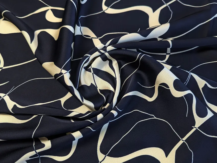 Костюмна Бель плетіння, бежевий з темно-синім - фото 1 - інтернет-магазин tkani-atlas.com.ua