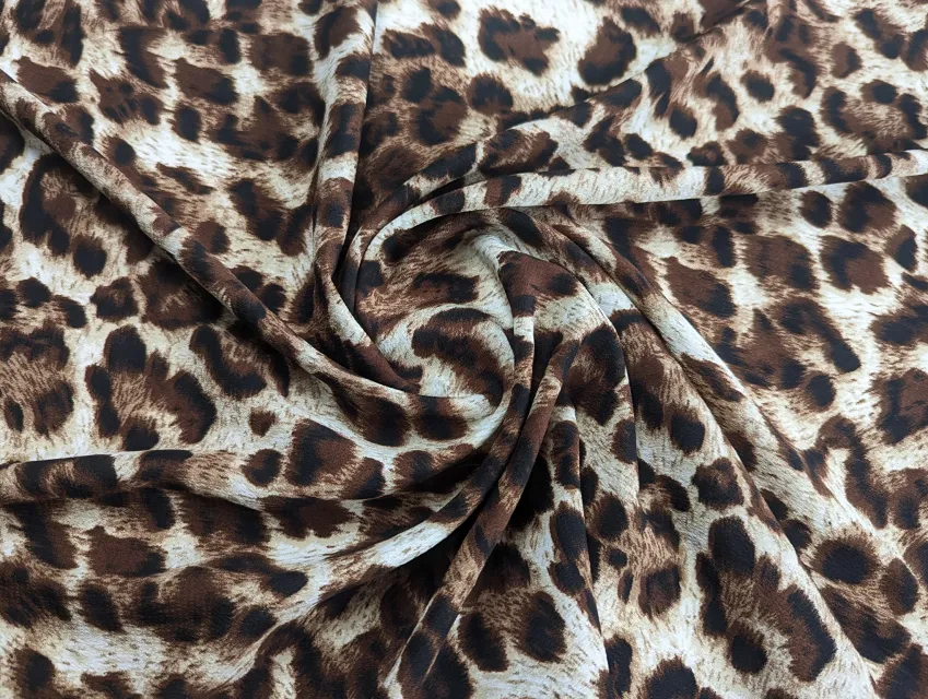 Креп шифон щільний леопард, шоколадний - фото 1 - інтернет-магазин tkani-atlas.com.ua
