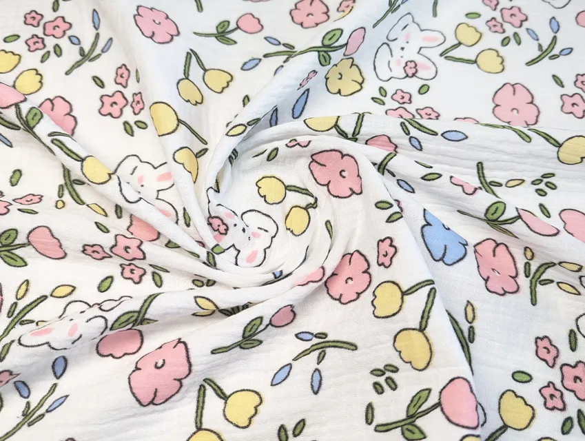 Муслін малюнок зайчики, молочний - фото 1 - інтернет-магазин tkani-atlas.com.ua