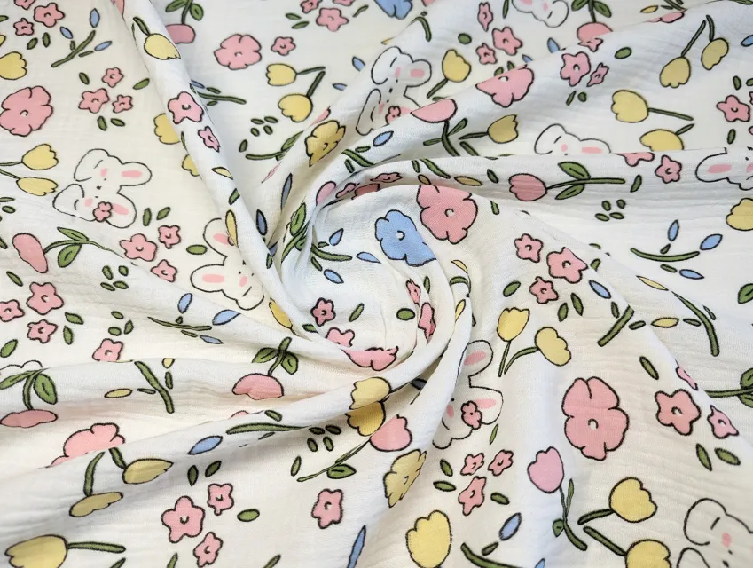 Муслин рисунок зайчики, кремовый - фото 1 - интернет-магазин tkani-atlas.com.ua