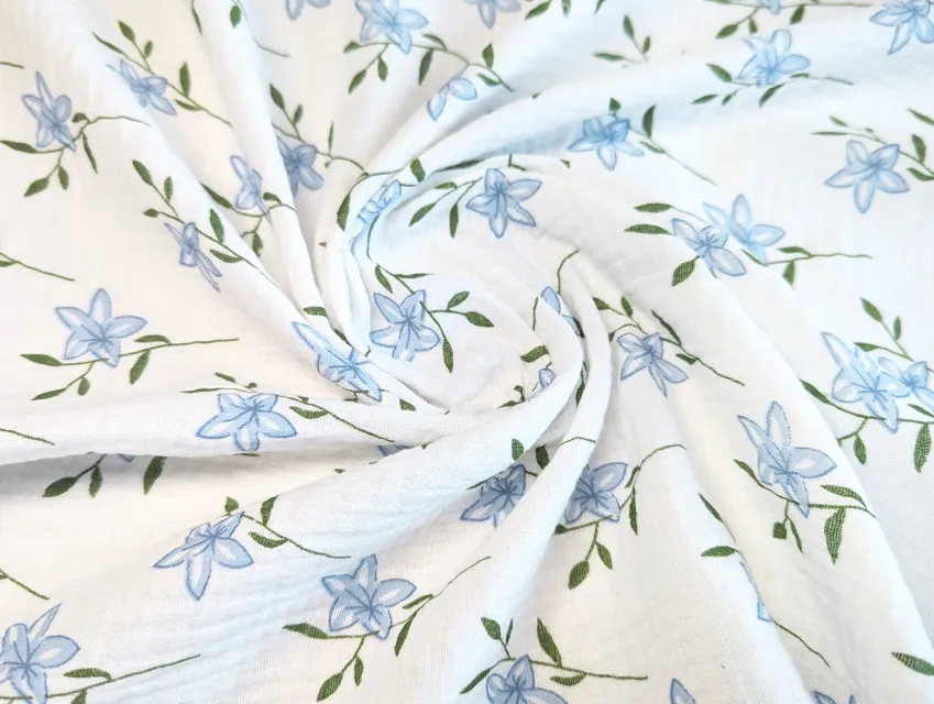 Муслін малюнок квіточки на гілочці, молочний - фото 1 - інтернет-магазин tkani-atlas.com.ua