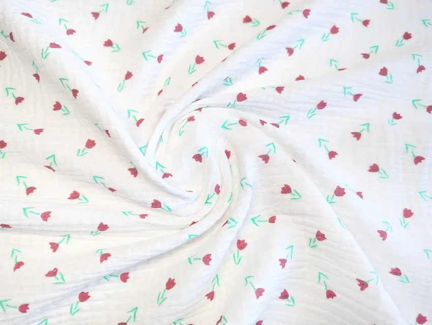 Муслин рисунок маленькие тюльпаны, молочный - фото 1 - интернет-магазин tkani-atlas.com.ua