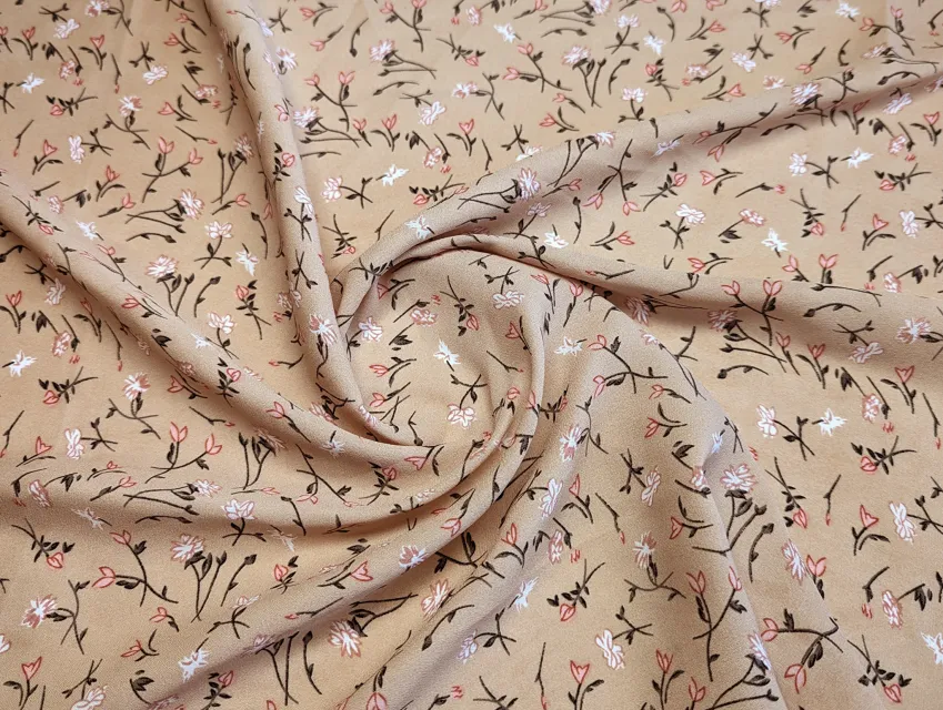 Креп шифон квітковий розсип, капучино - фото 1 - інтернет-магазин tkani-atlas.com.ua