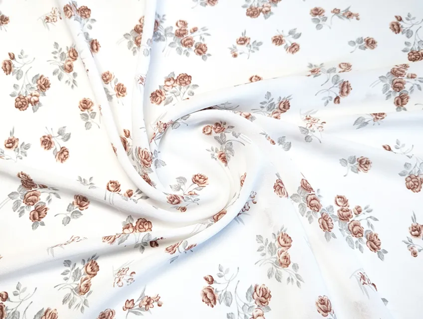 Креп шифон троянди, коричневий на молочному - фото 1 - інтернет-магазин tkani-atlas.com.ua