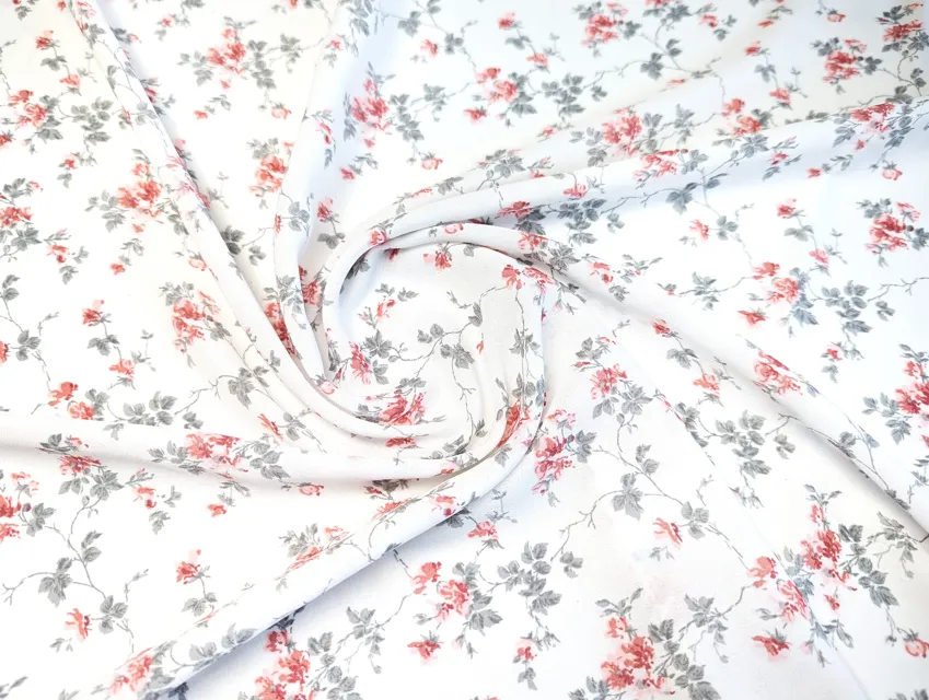 Креп шифон квіточки на гілочці, молочний - фото 1 - інтернет-магазин tkani-atlas.com.ua