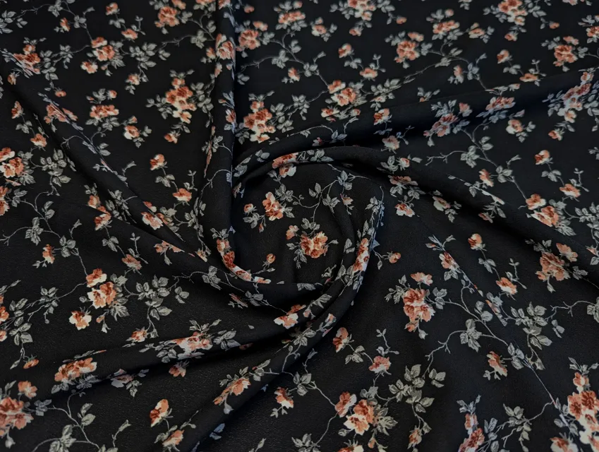 Креп шифон квіточки на гілочці, чорний - фото 1 - інтернет-магазин tkani-atlas.com.ua