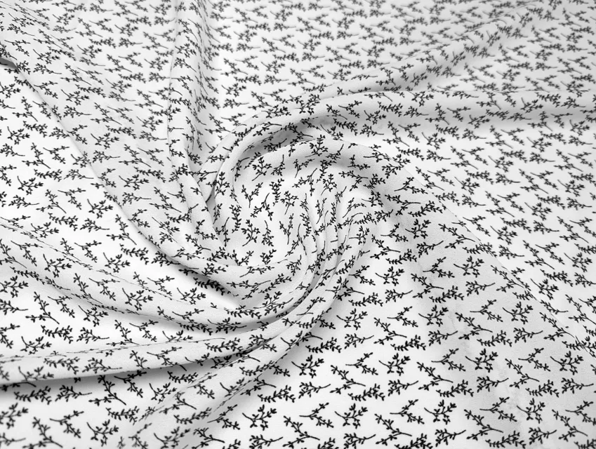 Креп шифон веточки, черный на молочном - фото 1 - интернет-магазин tkani-atlas.com.ua