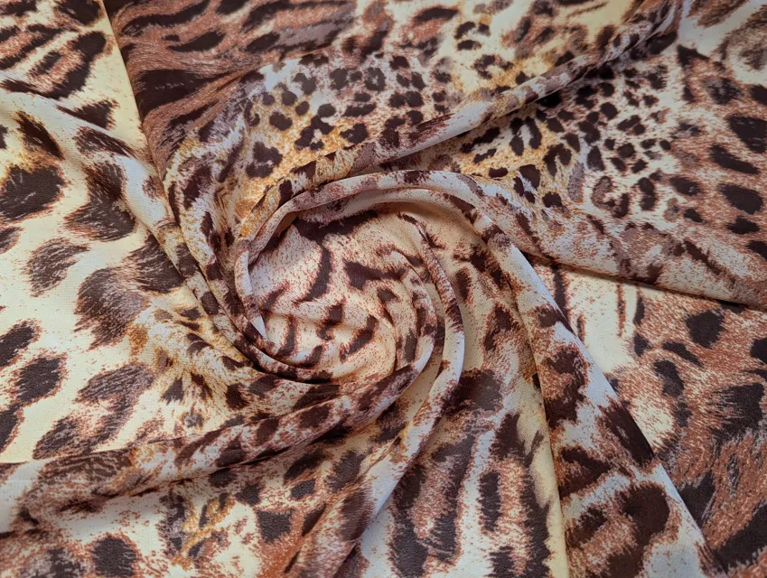 Шифон креповий леопард, світло-бежевий з коричневим - фото 1 - інтернет-магазин tkani-atlas.com.ua
