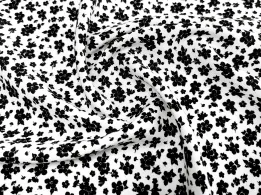 Штапель шовковистий квітковий дует, молочний з чорним - інтернет-магазин tkani-atlas.com.ua