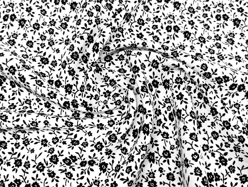 Штапель шовковистий дрібні квіточки, молочний з чорним - фото 1 - інтернет-магазин tkani-atlas.com.ua