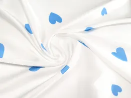 Шовк Армані сердечки, молочний з блакитним - інтернет-магазин tkani-atlas.com.ua