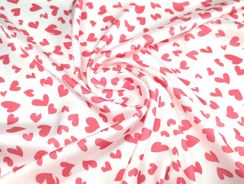 Шовк Армані розсип сердець, кораловий - фото 1 - інтернет-магазин tkani-atlas.com.ua