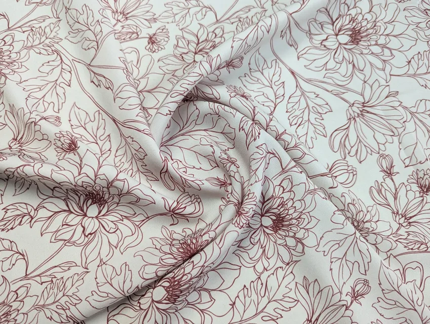 Креп шовк квіткові силуети, бордовий на сірому - фото 1 - інтернет-магазин tkani-atlas.com.ua