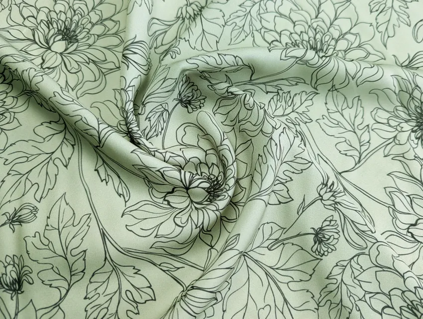 Креп шовк квіткові силуети, коричневий на оливковому - фото 1 - інтернет-магазин tkani-atlas.com.ua
