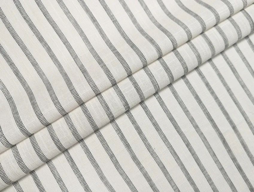 Льон віскоза смужка 5 мм, чорний на молочному - фото 1 - інтернет-магазин tkani-atlas.com.ua