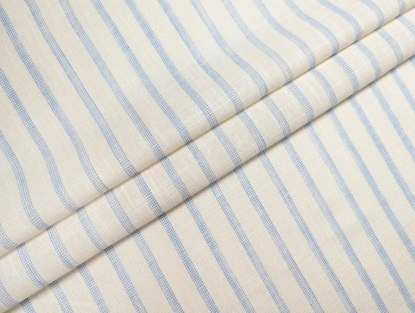 Льон віскоза смужка 5 мм, блакитний на молочному - фото 1 - інтернет-магазин tkani-atlas.com.ua
