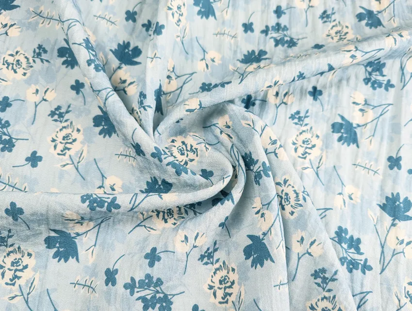 Лен Бохо весенняя полянка, светло-голубой - фото 1 - интернет-магазин tkani-atlas.com.ua