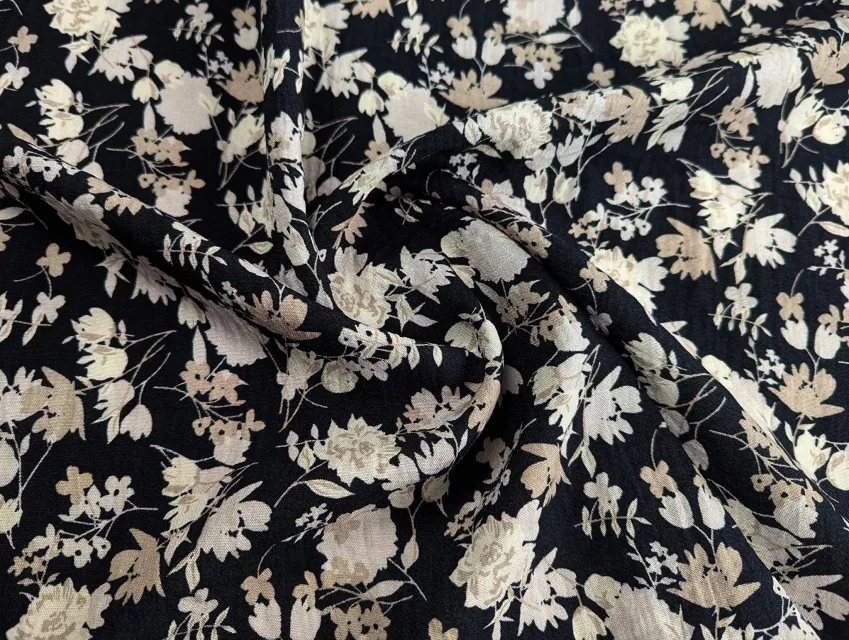 Льон Бохо квіткова казка, чорний - фото 1 - інтернет-магазин tkani-atlas.com.ua