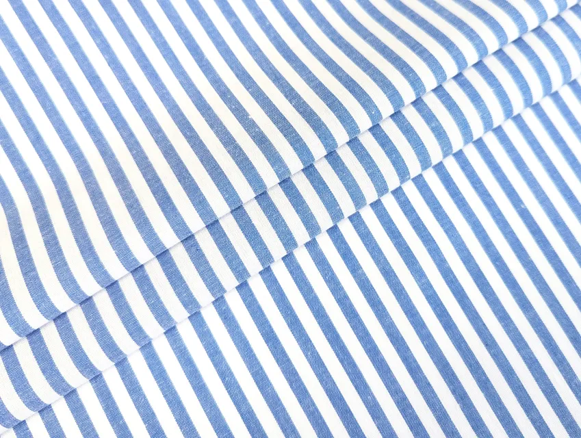 Котон рубашка смужка 5 мм, синій з молочним - фото 1 - інтернет-магазин tkani-atlas.com.ua