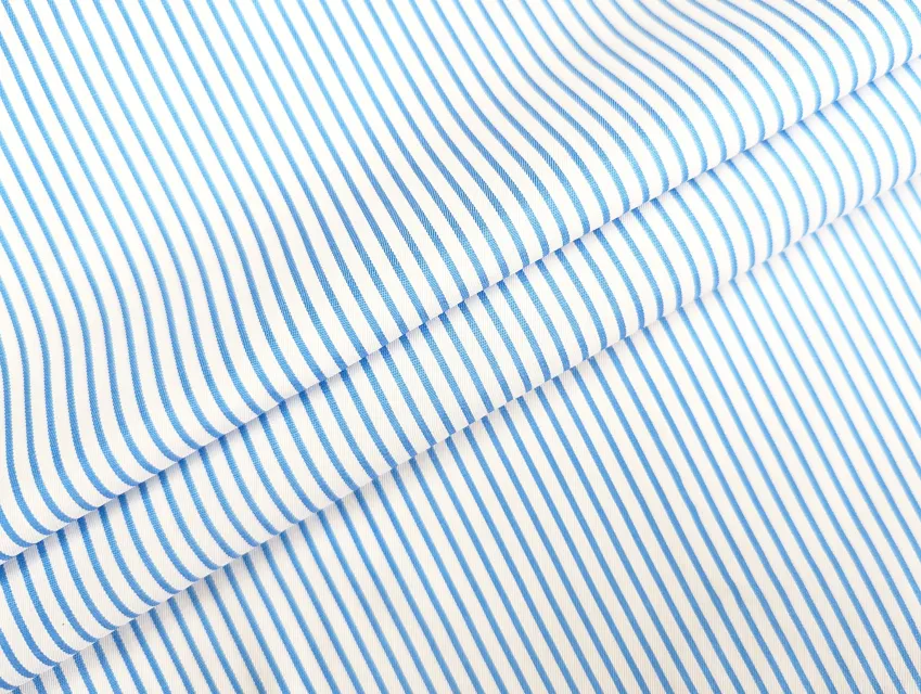 Полікотон сорочковий смужка 5 мм, блакитний на білому - фото 1 - інтернет-магазин tkani-atlas.com.ua