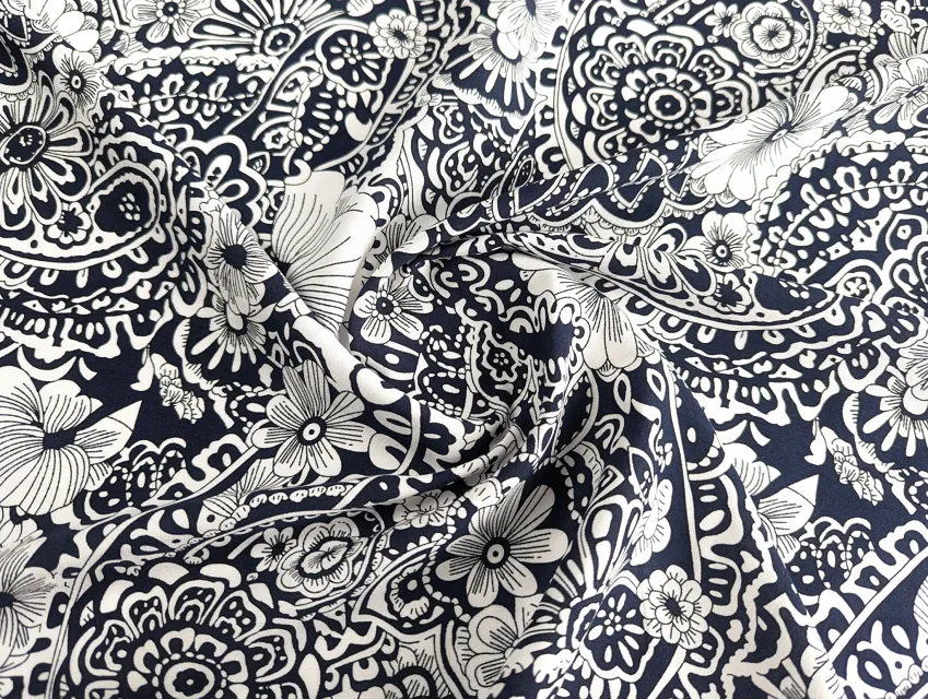 Штапель шовковистий квіткова графіка, темно-синій - фото 1 - інтернет-магазин tkani-atlas.com.ua