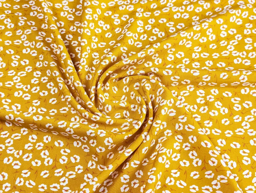 Штапель шовковистий квітковий розсип, гірчиця - фото 1 - інтернет-магазин tkani-atlas.com.ua