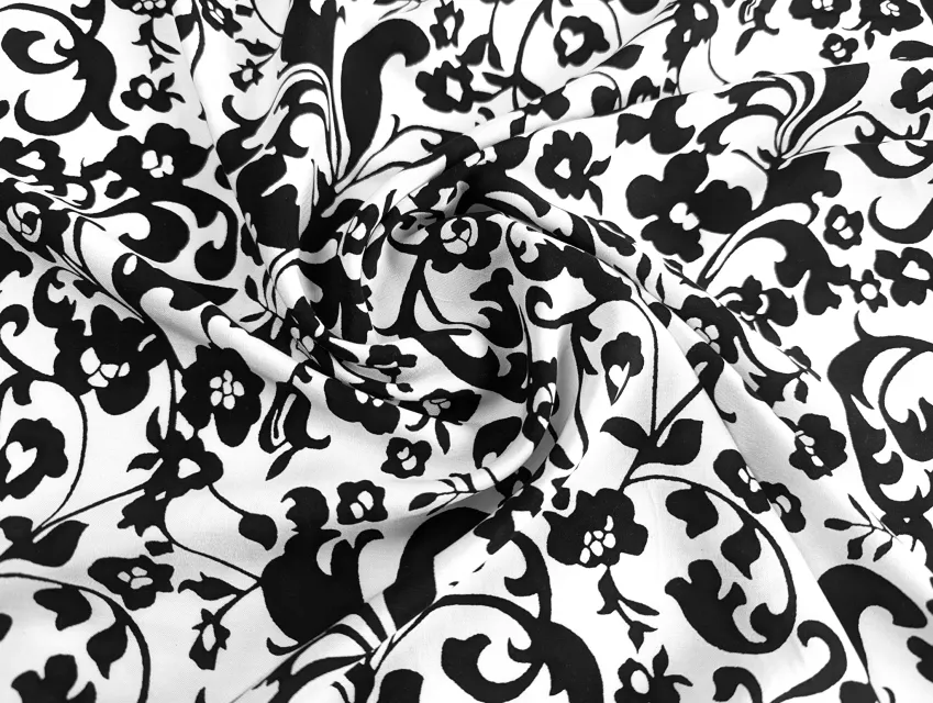 Штапель шовковистий квіткова композиція, чорний на білому - фото 1 - інтернет-магазин tkani-atlas.com.ua
