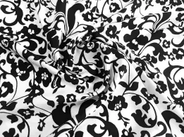 Штапель шовковистий квіткова композиція, чорний на білому - інтернет-магазин tkani-atlas.com.ua