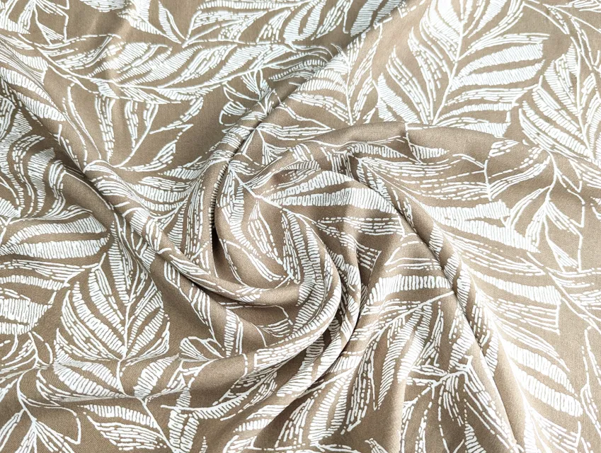 Штапель шовковистий листяний дует, темно-бежевий - фото 1 - інтернет-магазин tkani-atlas.com.ua