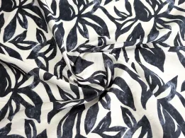 Віскоза шовк Бохо листяний дует, чорний на молочному - інтернет-магазин tkani-atlas.com.ua