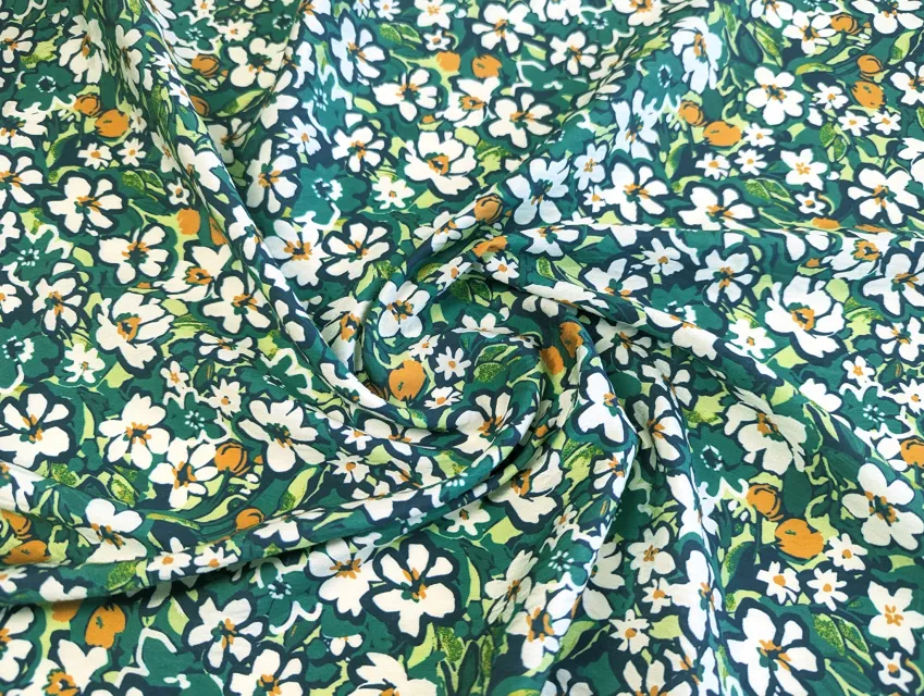 Вискоза шелк Бохо цветочная поляна, зеленая бирюза - фото 1 - интернет-магазин tkani-atlas.com.ua