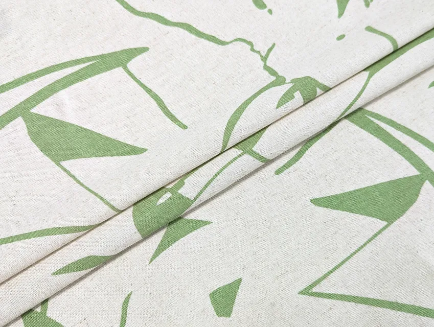 Льон з віскозою геометрична абстракція, салатовий з бежевим - фото 1 - інтернет-магазин tkani-atlas.com.ua