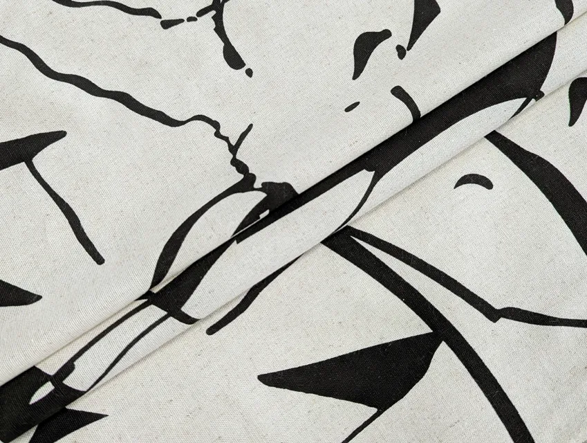 Льон з віскозою геометрична абстракція, чорний на бежевому - фото 1 - інтернет-магазин tkani-atlas.com.ua